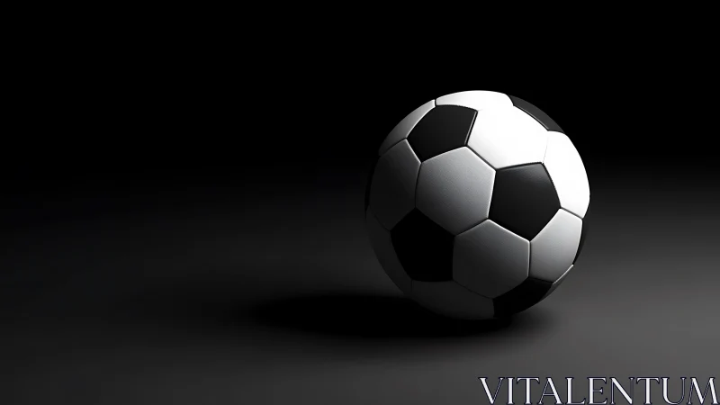 Studio-lit soccer ball rendered with high-contrast chiaroscuro lighting