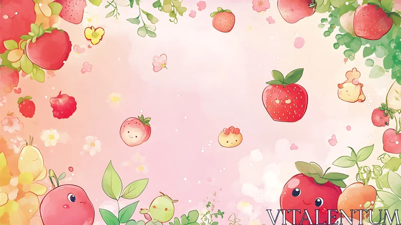 Bubbly berry sprites giggling across a pastel fruit sky.