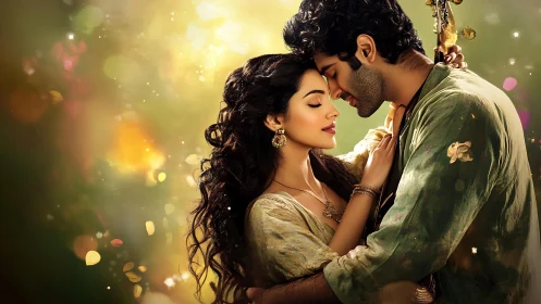 Romanticized Couple Portrait with Bokeh Lighting, Golden Hour Color Grading