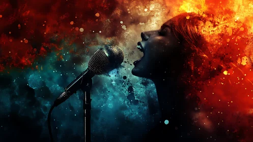 Fire and Frost Anthem: Vocalist Igniting a Cosmic Soundstorm.