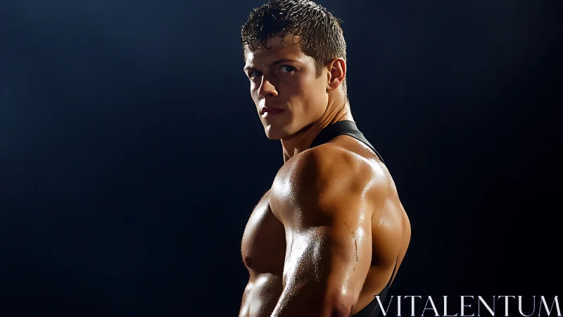 Intense male athlete in dramatic low key studio portrait.