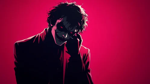 High-contrast cel-shaded villain silhouette on magenta field