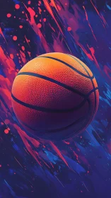 Close-up basketball over bold neon abstract background.