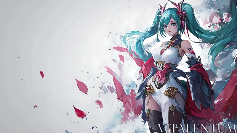 Sword mage girl commands crimson petals in storm