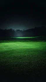 Moonlit fairway hush with emerald grass under nightfall.