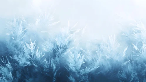 Delicate Frost Crystals on Glass in Soft Winter Light, Abstract Style.