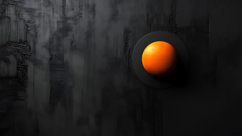 Orange sphere anchors stark black minimal abstract field.