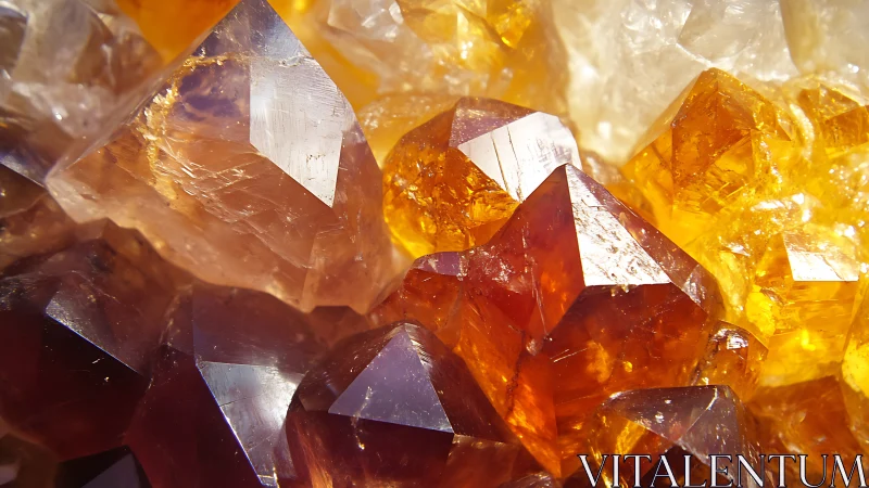 Macro study of translucent amber quartz crystals under light