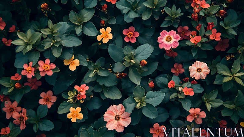 Vibrant Flower Garden: Coral Blooms and Lush Green