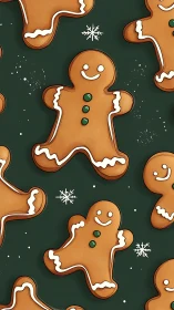 Digital gingerbread cookie pattern on deep green ground.