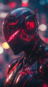 Neon sentinel burns through rainlit cybernetic midnight.