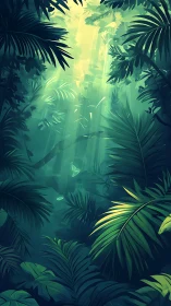 Luminous Jungle Canopy: Divine Rays Penetrate Layered Tropical Foliage