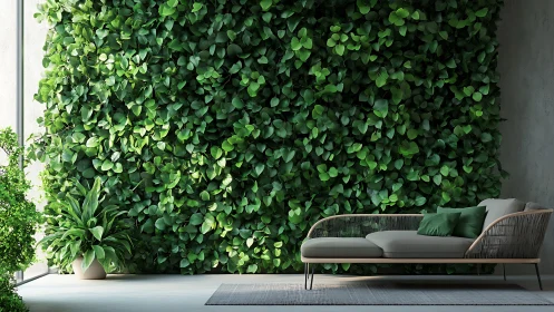 Leafy sanctuary wall embracing a tranquil modern daybed.