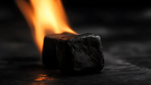 Burning Coal Ember Captured in Close-Up Detail.