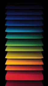 Stacked rainbow planes descend into luminous digital dusk.