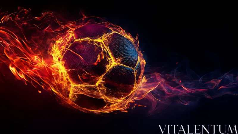 Flaming football arcs through darkness with molten energy.