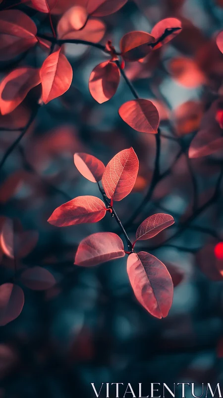 Crimson whispers on midnight branches, softly glowing hush.