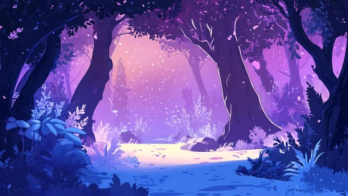 Enchanted Forest Clearing with Luminous Water