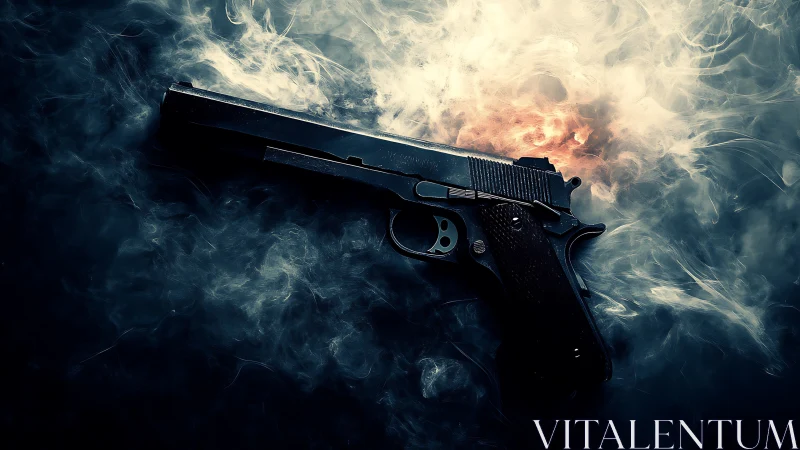 Smoky semi-automatic pistol rendered with dramatic low-key lighting