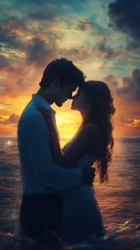 Romantic Silhouette Embrace at Golden Hour Sunset