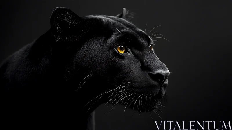 Obsidian Gaze: Panther's Luminous Golden Stare Into Darkness.