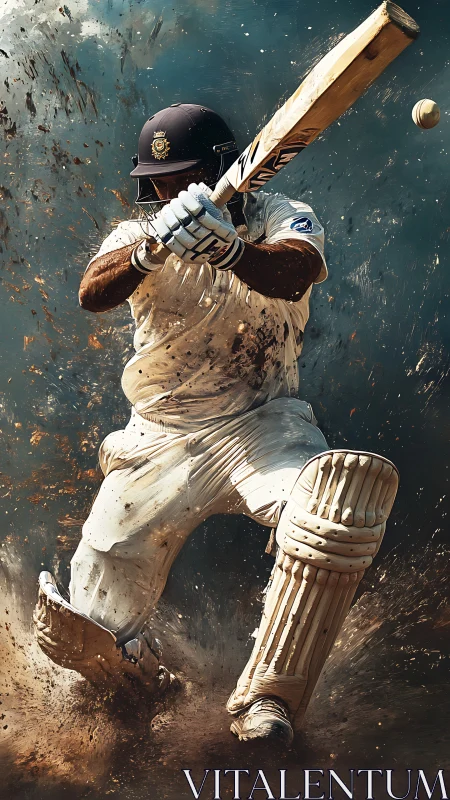 Cricket batsman drives ball through explosive dusty impact