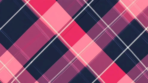 Diagonal pink and navy tartan pattern with layered squares