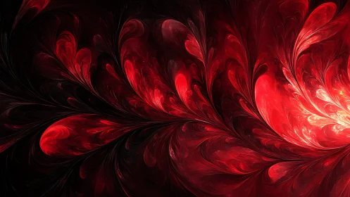 Red and black fractal curves form petal like radial structures