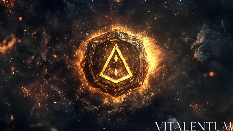 Glowing Geometric Symbol in Fiery Abstract Digital Art Style.