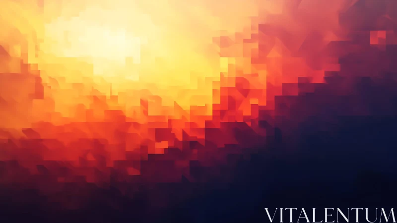 Abstract pixelated sunset with vibrant orange and yellow hues.