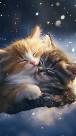 Two Calico Kittens in Winter Setting with Bokeh.