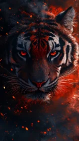 Fiery tiger portrait emerges from embers in high-contrast digital art