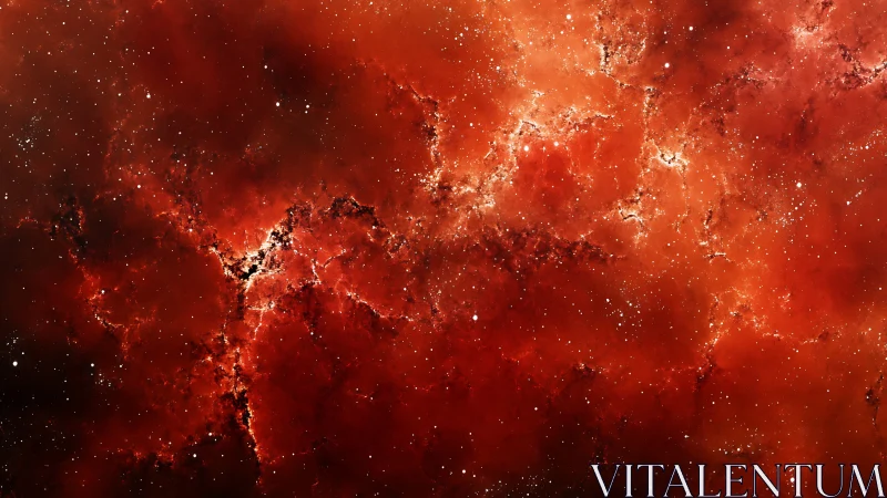 Red emission nebula with dense ionized gas and starfields