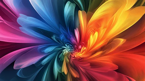 Radial abstract petals in vivid multicolor digital art.