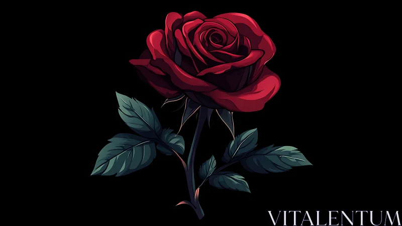 Single red rose illustration on black background.