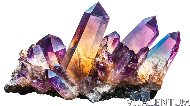 Bicolor amethyst quartz cluster displays luminous terminated points