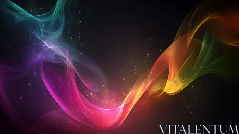 Prismatic light ribbons swirling through cosmic darkness.