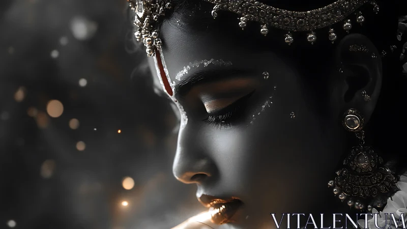 Softly glowing goddess portrait rests in quiet contemplation