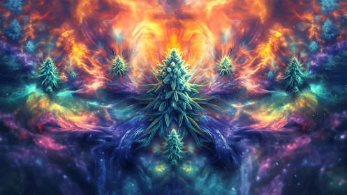 Symmetrical nebula field with central conifer-like structure
