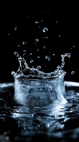 Crown of rippling water frozen mid-splash in midnight hush.