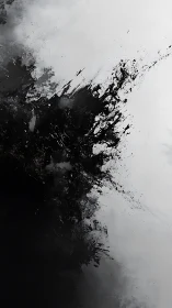 Monochrome vector splash with turbulent ink dispersion field.