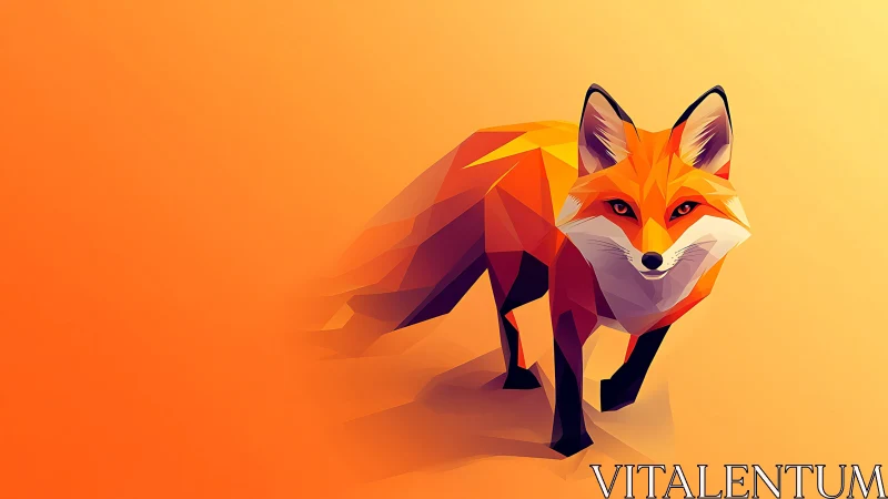 Low poly fox stands sharply against smooth orange gradient