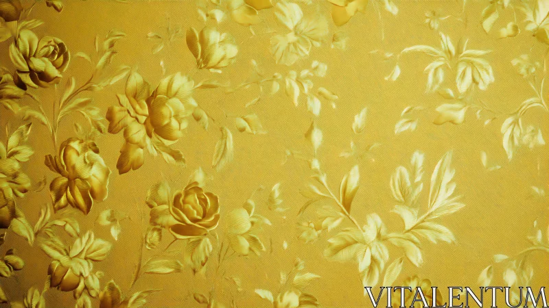 Gold-toned floral pattern with embossed rose motifs on fabric.