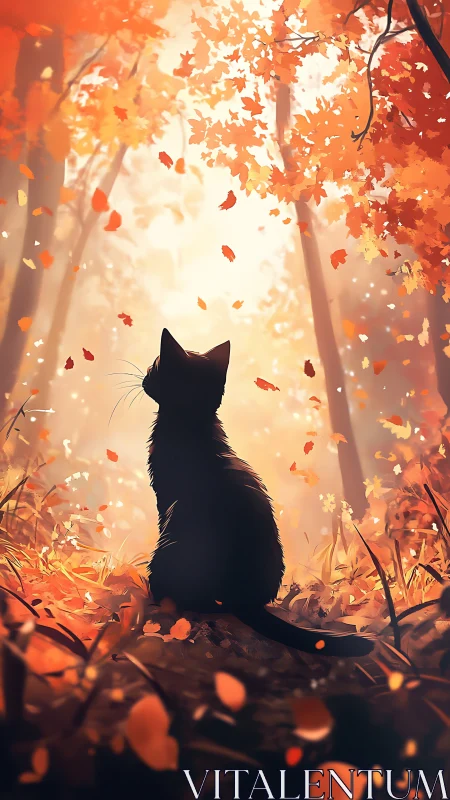 A Silhouetted Cat's Moment in Golden Autumn Light.