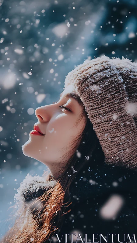 Winter daydreams beneath a gentle snowfall sky.