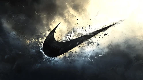 Bold swoosh emblem slices through explosive light field.