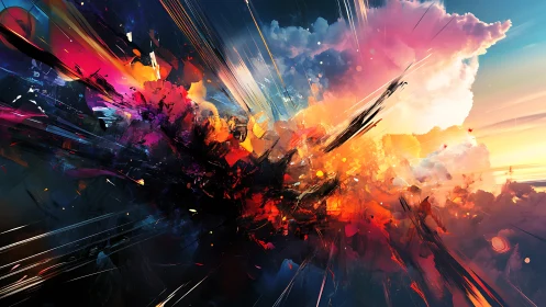 Radiant cosmic burst painting with swirling sunset color.