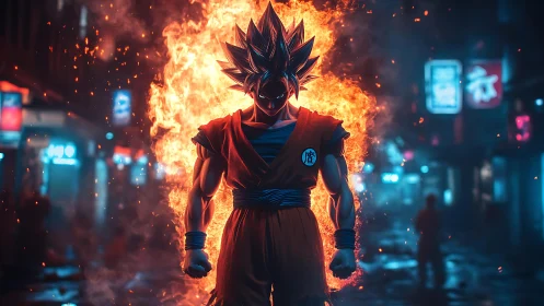 Supercharged warrior silhouette in incendiary urban aura.