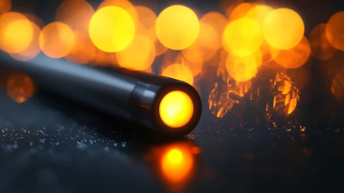 Glowstick of midnight sparks on rain-dusted steel stage.