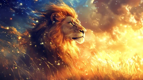 Stellar-illuminated leonine profile in cosmic solar grasses.